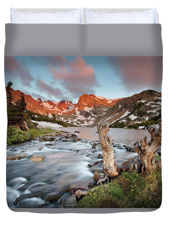 Alpenglow Duvet Cover featuring the photograph Indian Peaks Wilderness Lake Isabelle by Kjschoen