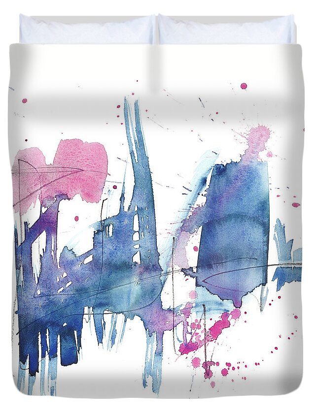 Abstract Duvet Cover featuring the painting Indigo & Magenta Splash I by Jennifer Goldberger