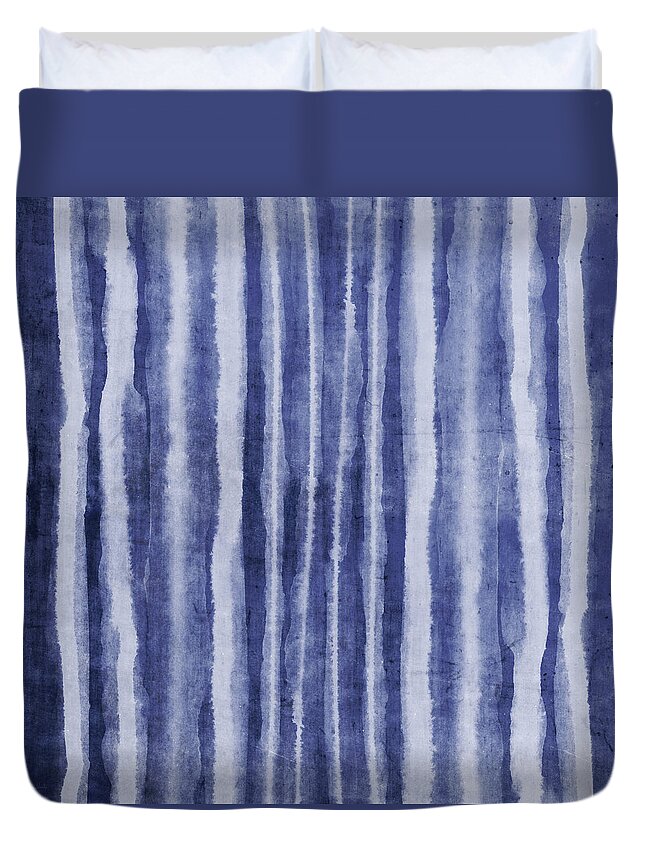 Blue Duvet Cover featuring the painting Indigo Water Lines- Art by Linda Woods by Linda Woods