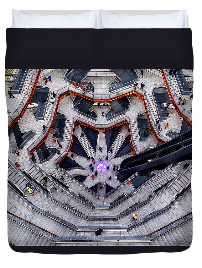 Hudson Yards Duvet Cover featuring the photograph Inside the Hudson Yards Vessel NYC II by Susan Candelario