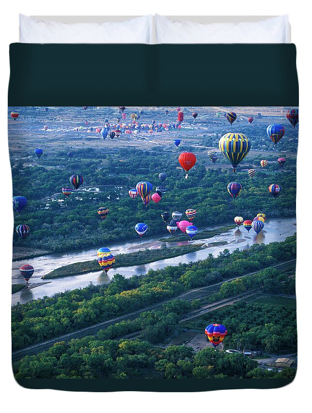 Wind Duvet Cover featuring the photograph International Hot Air Balloon Fiesta by Mark Newman