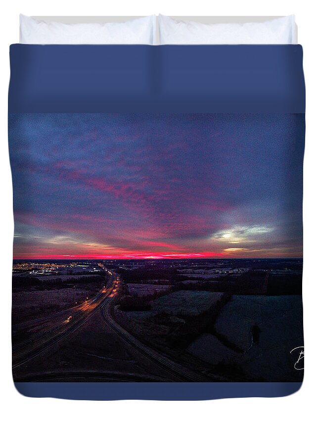 Duvet Cover featuring the photograph Interstate Sunrise by Brian Jones