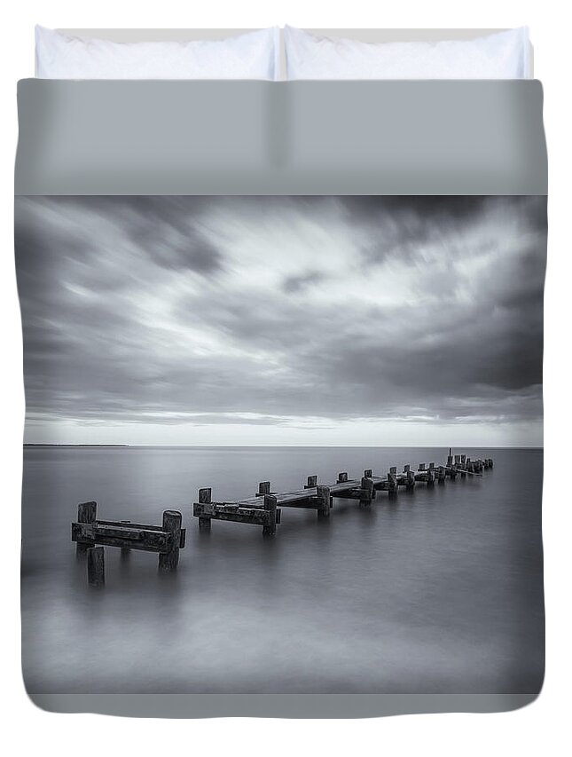 Pier Duvet Cover featuring the photograph Into the Sea by Rob Davies