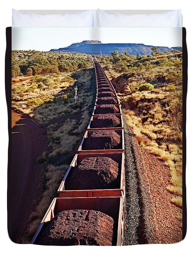 Scenics Duvet Cover featuring the photograph Iron Ore Train, Newman,w.australia by John W Banagan