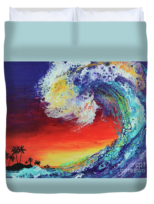 Seascape Duvet Cover featuring the painting Island Wave by Jeanette French