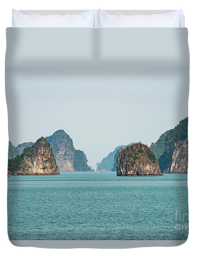 Halong Bay Duvet Cover featuring the photograph Islands in Halong Bay Six by Bob Phillips