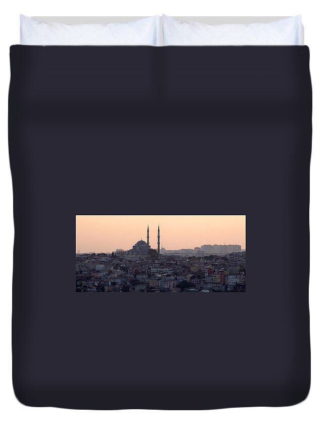 Tranquility Duvet Cover featuring the photograph Istanbul Cityscape At Sunset by Terje Langeland