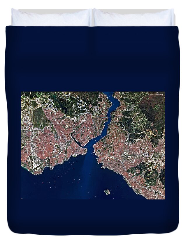 Satellite Image Duvet Cover featuring the digital art Istanbul from space by Christian Pauschert