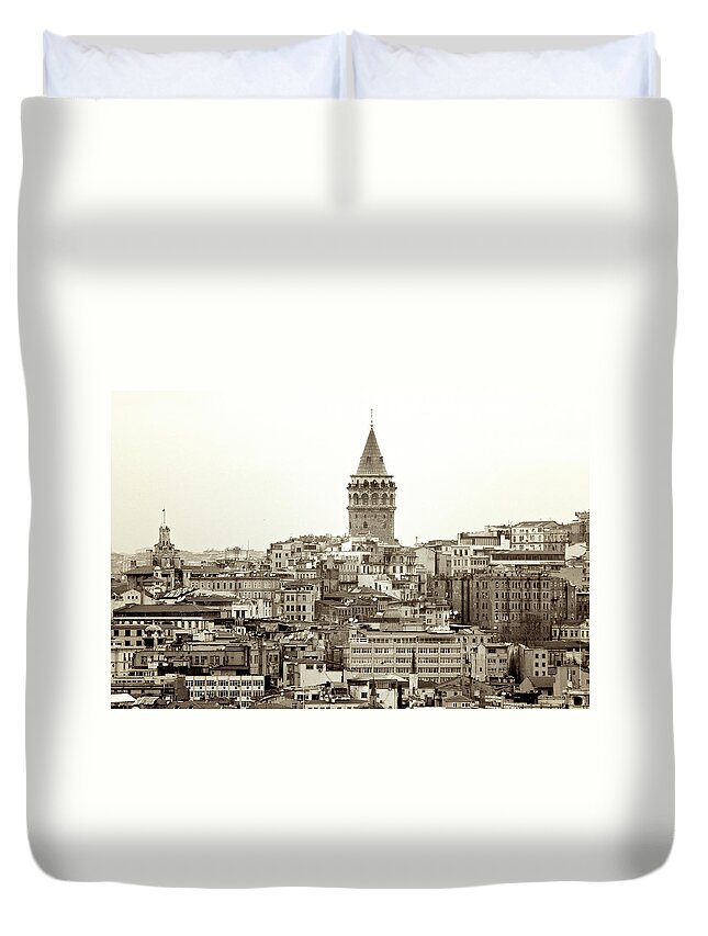 Istanbul Duvet Cover featuring the photograph Istanbul. Galata Tower B&w by Photo By Bernardo Ricci Armani