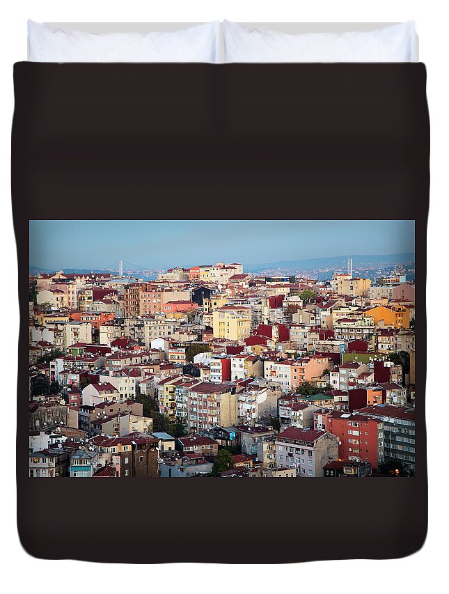 East Duvet Cover featuring the photograph Istanbul Residential Area At Dusk by Elkor