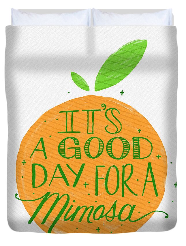 Mimosa Duvet Cover featuring the painting It is a Good Day for a Mimosa by Jen Montgomery