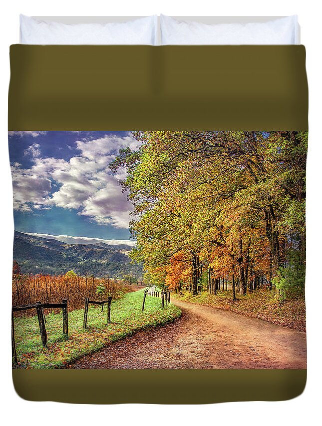 Cades Cove Duvet Cover featuring the photograph It's Finally Fall by Marcy Wielfaert