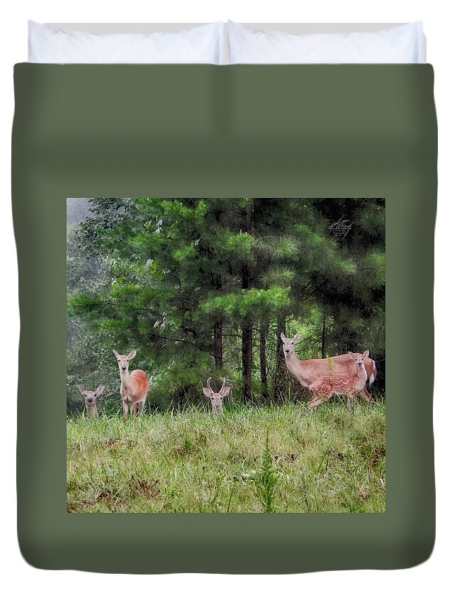 Deer Duvet Cover featuring the photograph I've Been Spotted by Michael Frank