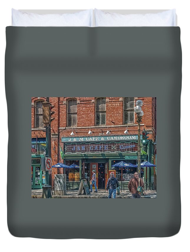Abstract Duvet Cover featuring the photograph J and H Cafe by Darryl Brooks