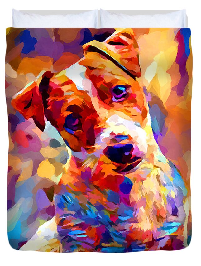 Jack Russell Terrier Duvet Cover featuring the painting Jack Russell Terrier 3 by Chris Butler