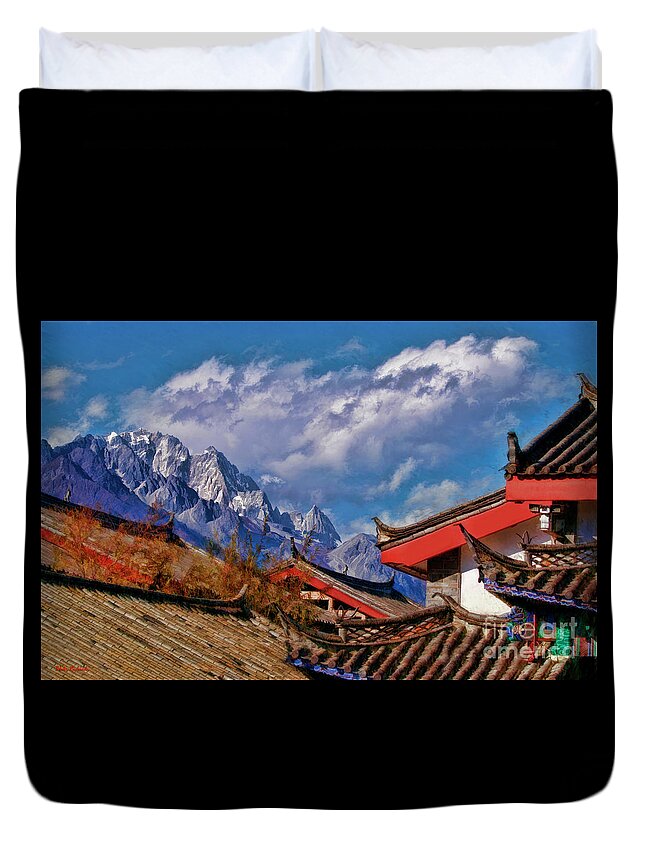  Duvet Cover featuring the photograph Jade Dragon Snow Mountain Over Shuhe Ancient Town by Blake Richards