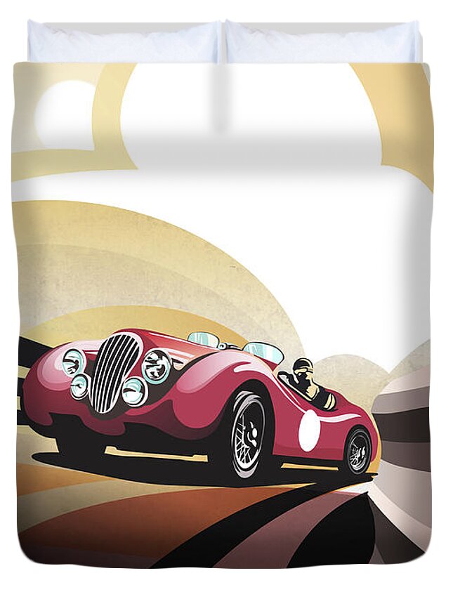 Classic Car Duvet Cover featuring the painting Jaguar XK 120 by Sassan Filsoof