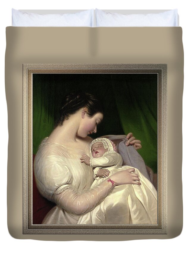 Elizabeth Sant Duvet Cover featuring the painting James Sant's Wife Elizabeth With Their Daughter Mary Edith by James Sant by Rolando Burbon