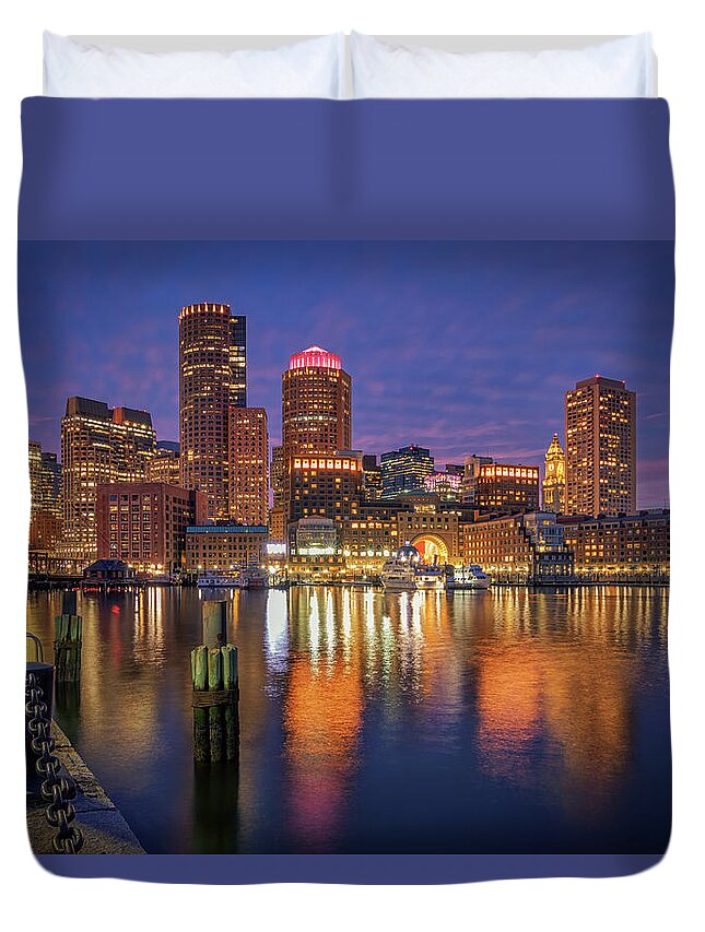 Boston Duvet Cover featuring the photograph January Sunset at Fan Pier by Kristen Wilkinson