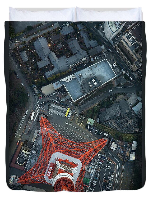Tokyo Tower Duvet Cover featuring the photograph Japan, Tokyo, Aerial View Of Minato-ku by Michael H