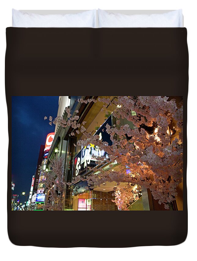Outdoors Duvet Cover featuring the photograph Japan, Tokyo, Cherry Blossoms In Front by Sylvester Adams