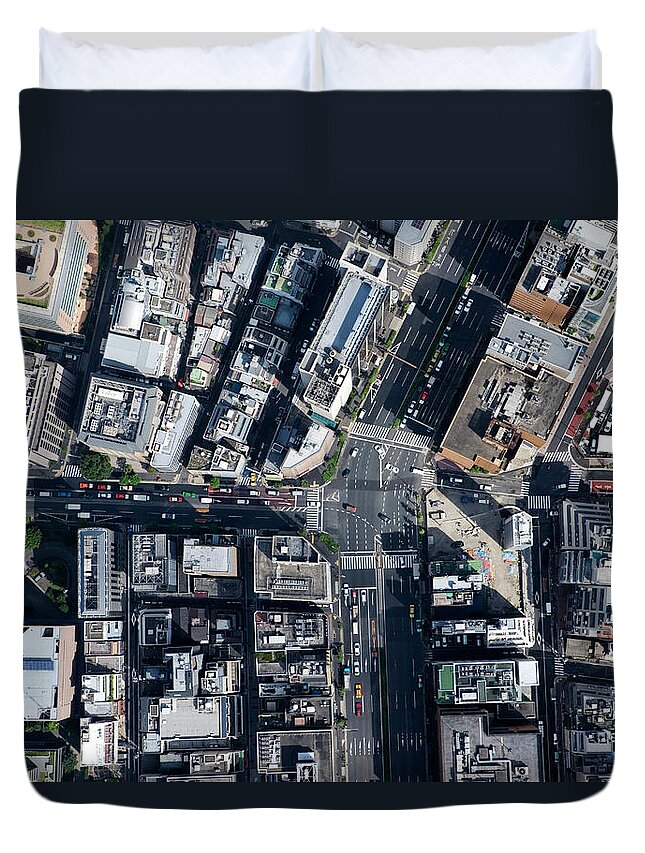 Outdoors Duvet Cover featuring the photograph Japan, Tokyo, Hamamatsucho, Aerial View by Flashfilm