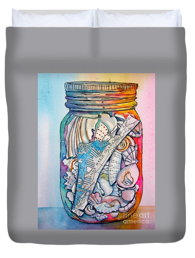 Jar Duvet Cover featuring the painting Jar with w/ Map AMI by Midge Pippel