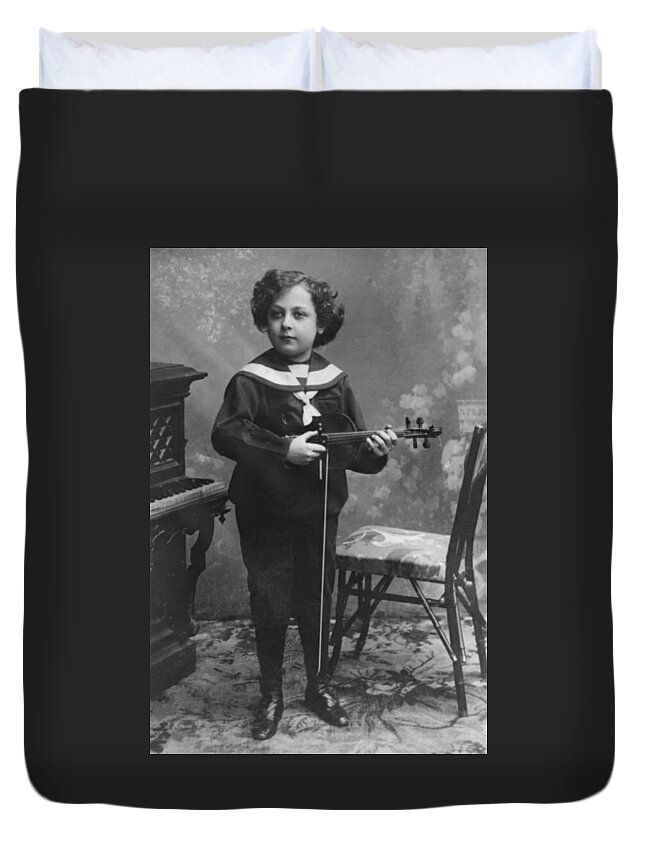 Vilna Duvet Cover featuring the painting Jascha Heifitz, Jewish Child Prodigy Violinist by 