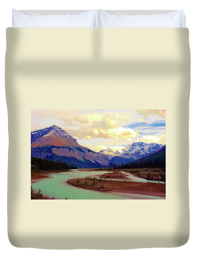 Scenics Duvet Cover featuring the photograph Jasper Rockies by Teeje