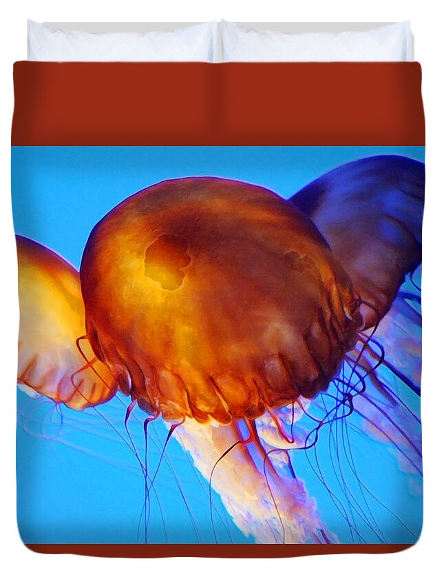 Jellyfish Duvet Cover featuring the digital art JellyFish Paintography by Anthony Jones