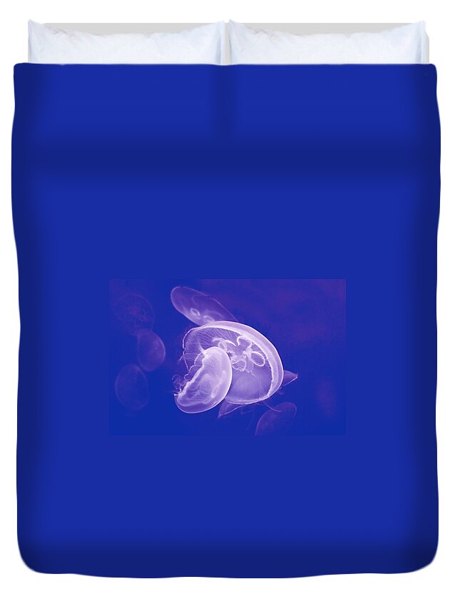 Underwater Duvet Cover featuring the photograph Jellyfishes In Blue by Gret@lorenz