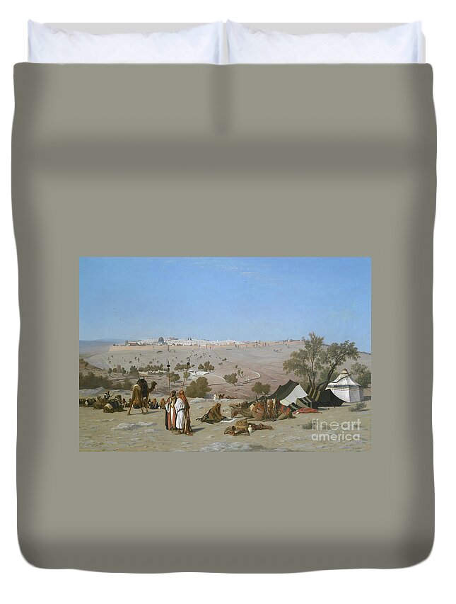 Jerusalem Duvet Cover featuring the painting Jerusalem from the Mount of Olives, 1880 by Charles Theodore Frere