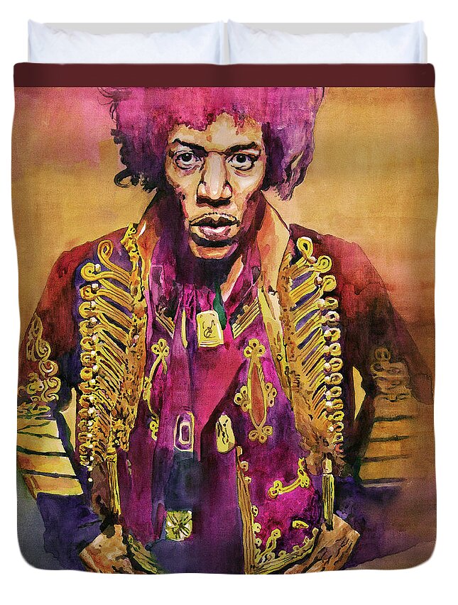 Rock Star Duvet Cover featuring the painting Jimi Hendrix In London by David Lloyd Glover