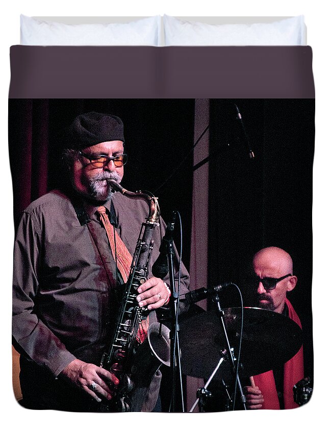 Jazz Duvet Cover featuring the photograph Joe Lovano and Lamy Istrefi 2 by Lee Santa