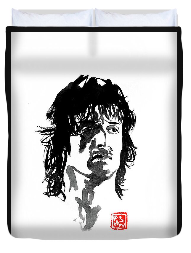 Rambo Duvet Cover featuring the painting John Rambo by Pechane Sumie