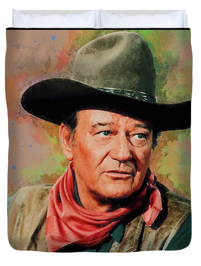 John Wayne Duvet Cover featuring the digital art John Wayne by Pheasant Run Gallery