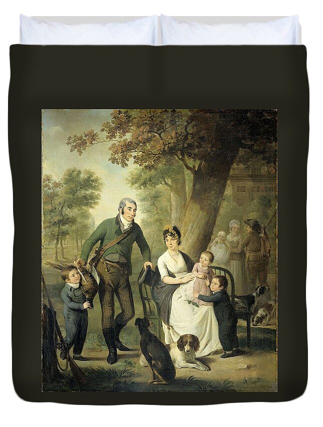Adriaan De Lelie Duvet Cover featuring the painting Jonkheer Gysbert Carel Rutger Reinier van Brienen van Ramerus-1771-1821-, with his Wife and four ... by Adriaan de Lelie