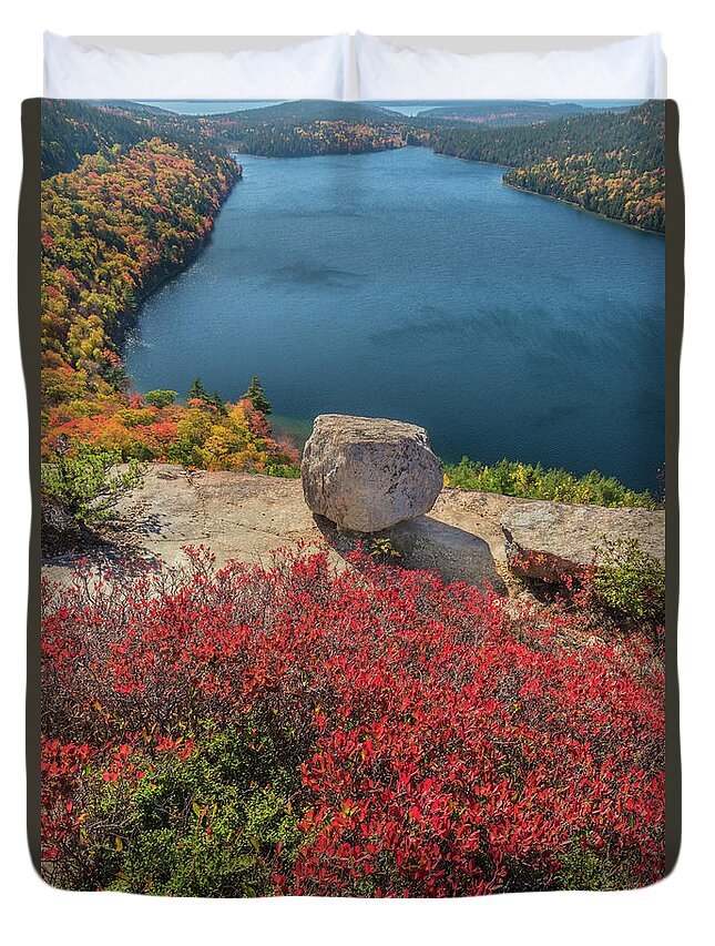 Jeff Foott Duvet Cover featuring the photograph Jordan Pond And Bubble Rock by Jeff Foott