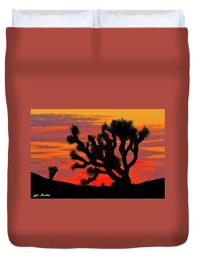 Arid Climate Duvet Cover featuring the photograph Joshua Tree at Sunset by Jeff Goulden