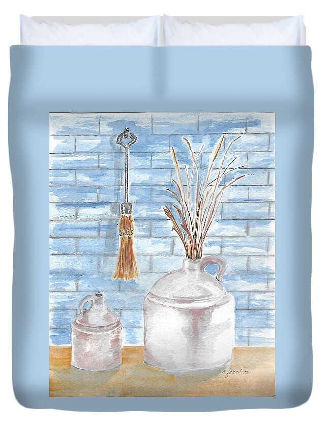 Ceramic Duvet Cover featuring the painting Jugs and Straw by Claudette Carlton