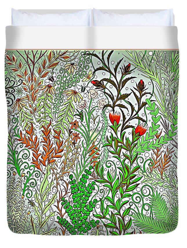 Lise Winne Duvet Cover featuring the digital art Jungle Garden in Greens and Browns by Lise Winne