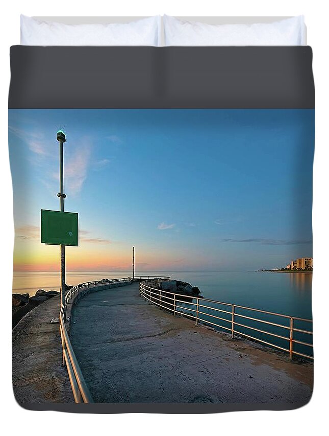 Nature Duvet Cover featuring the photograph Jupiter Inlet Jetty Looking South by Steve DaPonte