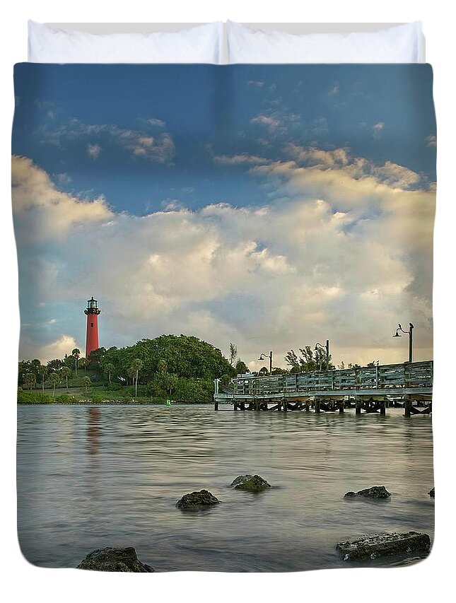 Lighthouse Duvet Cover featuring the photograph Jupiter Lighthouse by Steve DaPonte