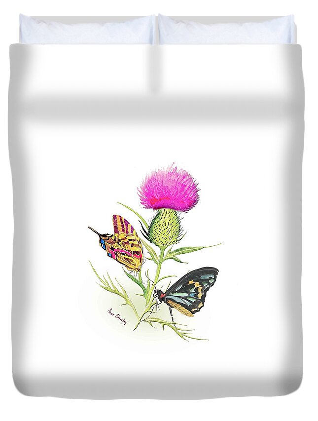 Butterflies Duvet Cover featuring the painting Just the Two of Us by Anne Beverley-Stamps