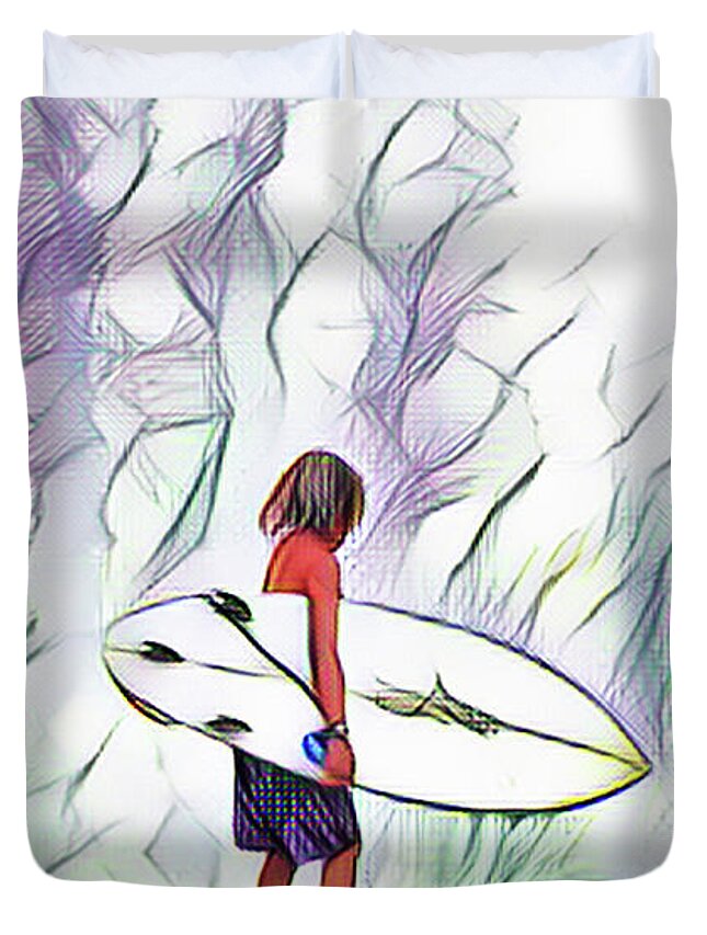 Surf Duvet Cover featuring the digital art Ka Nalu Nui Loa by Don J Gray