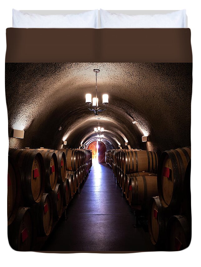 Wine Duvet Cover featuring the photograph Keg Cave by Steven Clark