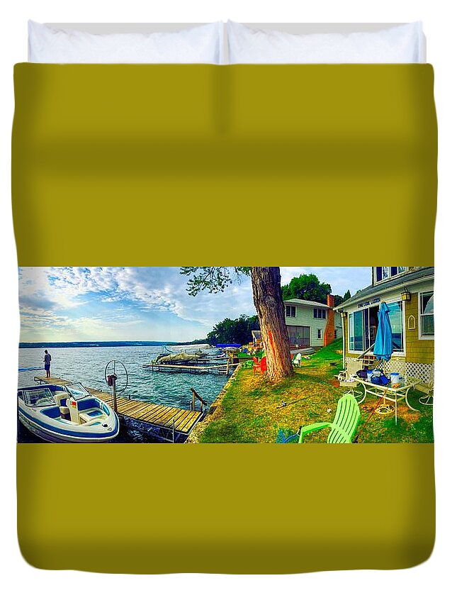 Finger Lakes Duvet Cover featuring the photograph Keuka Lake Mornings Panorama by Anthony Giammarino