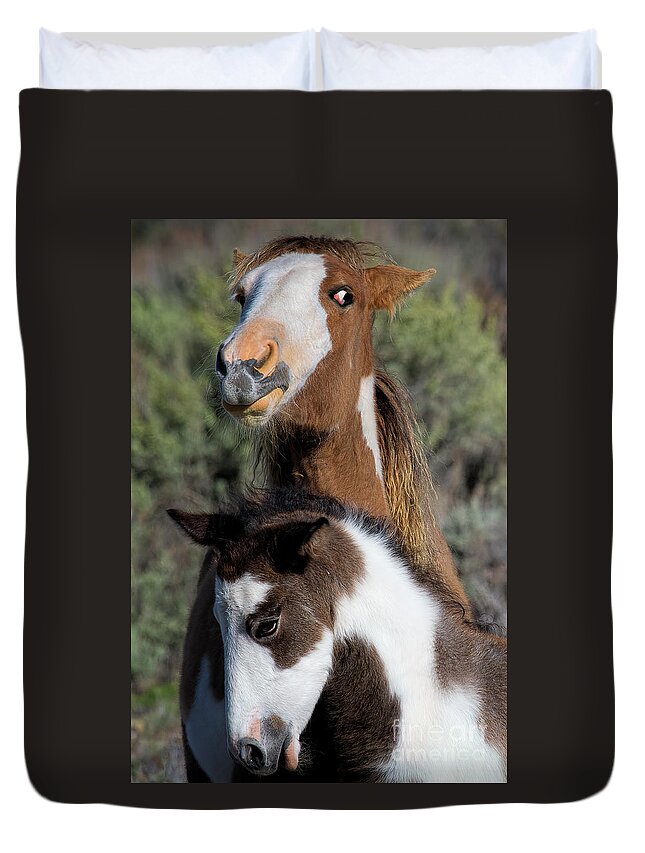 Foal Duvet Cover featuring the photograph Kid Brother by Jim Garrison