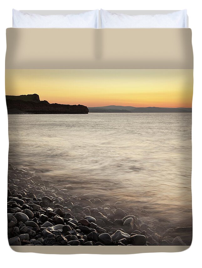 Water's Edge Duvet Cover featuring the photograph Kilve Beach, Somerset, England, Uk by Nick Cable