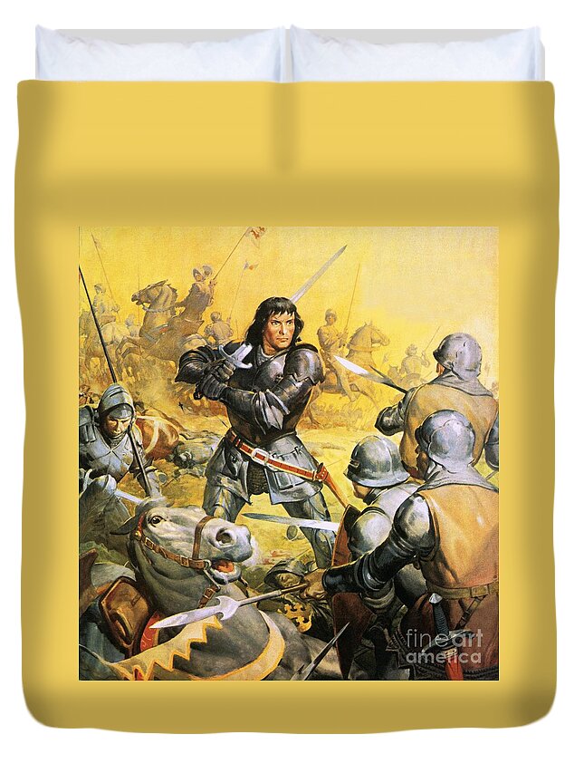 King Richard Iii In Duvet Cover featuring the painting King Richard IIi In Battle by James Edwin Mcconnell